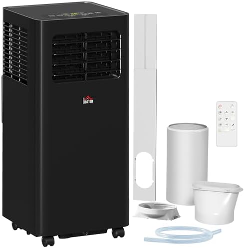 HOMCOM 8000 BTU Portable Air Conditioner for Rooms Up to 345 Sq. Ft., 3-in-1 AC Unit with Dehumidifier, Cooling Fan, Sleep, Remote, 24H Timer On/Off, Window Installation Kit, Black