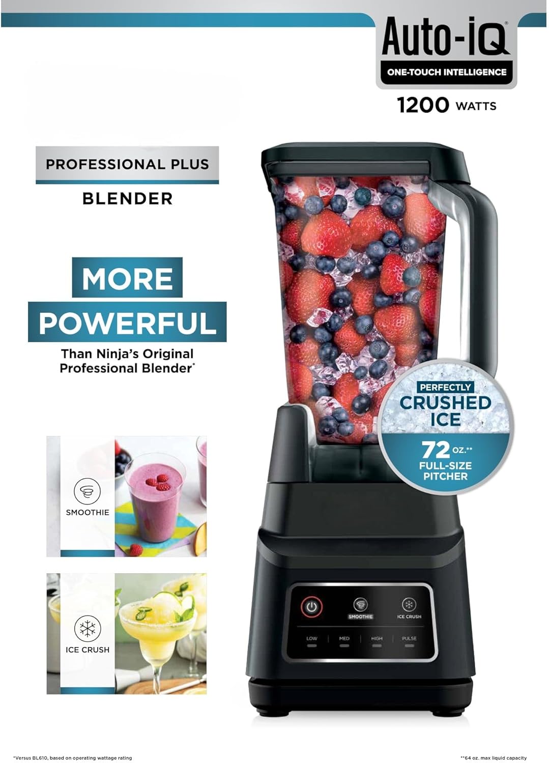 High-Power 72 oz Blender with 2 Auto-IQ Programs – 1200W Smoothie & Frozen Drink Maker, Black
