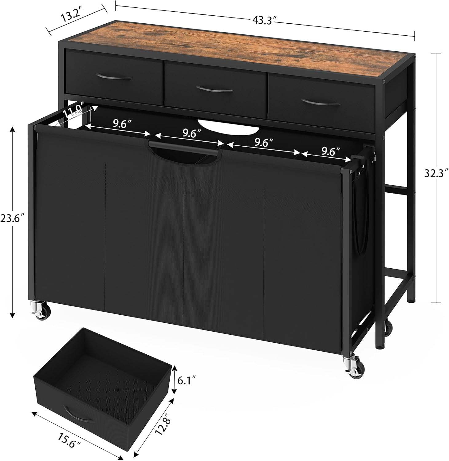 Laundry Sorter, Rolling Laundry Hamper with 4 Section Pull-Out Bags, 300L Large Laundry Basket Organizer with 3 Drawers, Laundry Hamper with Wheels for Laundry Room Organization, Bathroom, Bedroom