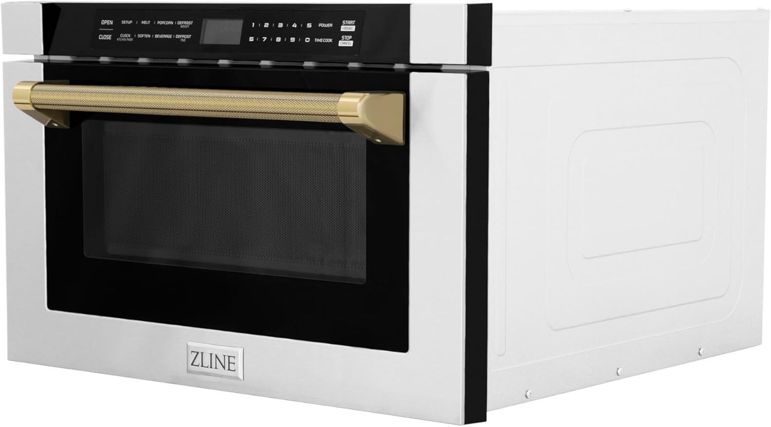 ZLINE Autograph Edition 24 in. 1.2 cu. ft. Built-in Microwave Drawer in Stainless Steel and Polished Gold Helix Handle (MWDZ-1-H-KG)