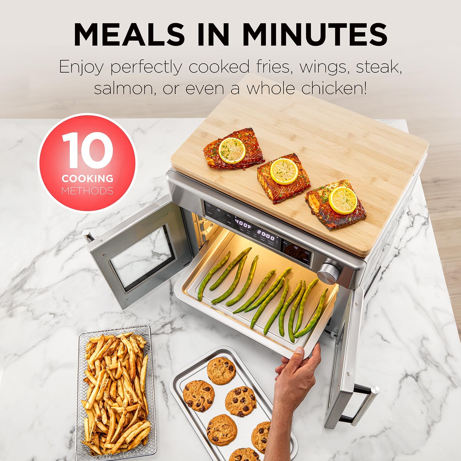 Ivation Dual Zone Air Fryer French Door Oven - 32 Quatity Convection Toaster Combo, 10-in-1 Multifunction Up to 450° - 1800W - Temperature Control, Timer - Stainless Steel - Dehydrate, Bake, Roast