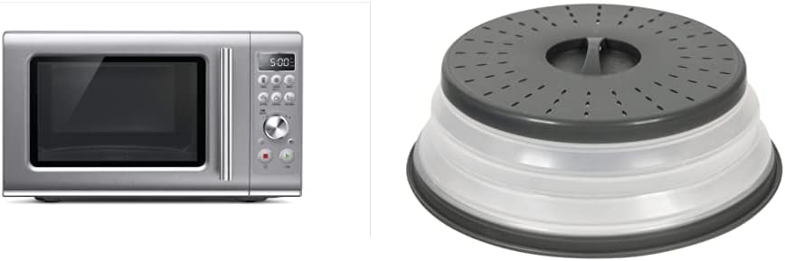 Breville BMO650SIL the Compact Wave Soft Close Countertop Microwave Oven, Silver & Tovolo - 81-31531 Vented Collapsible Microwave Splatter Proof Food Plate Cover, 10.5
