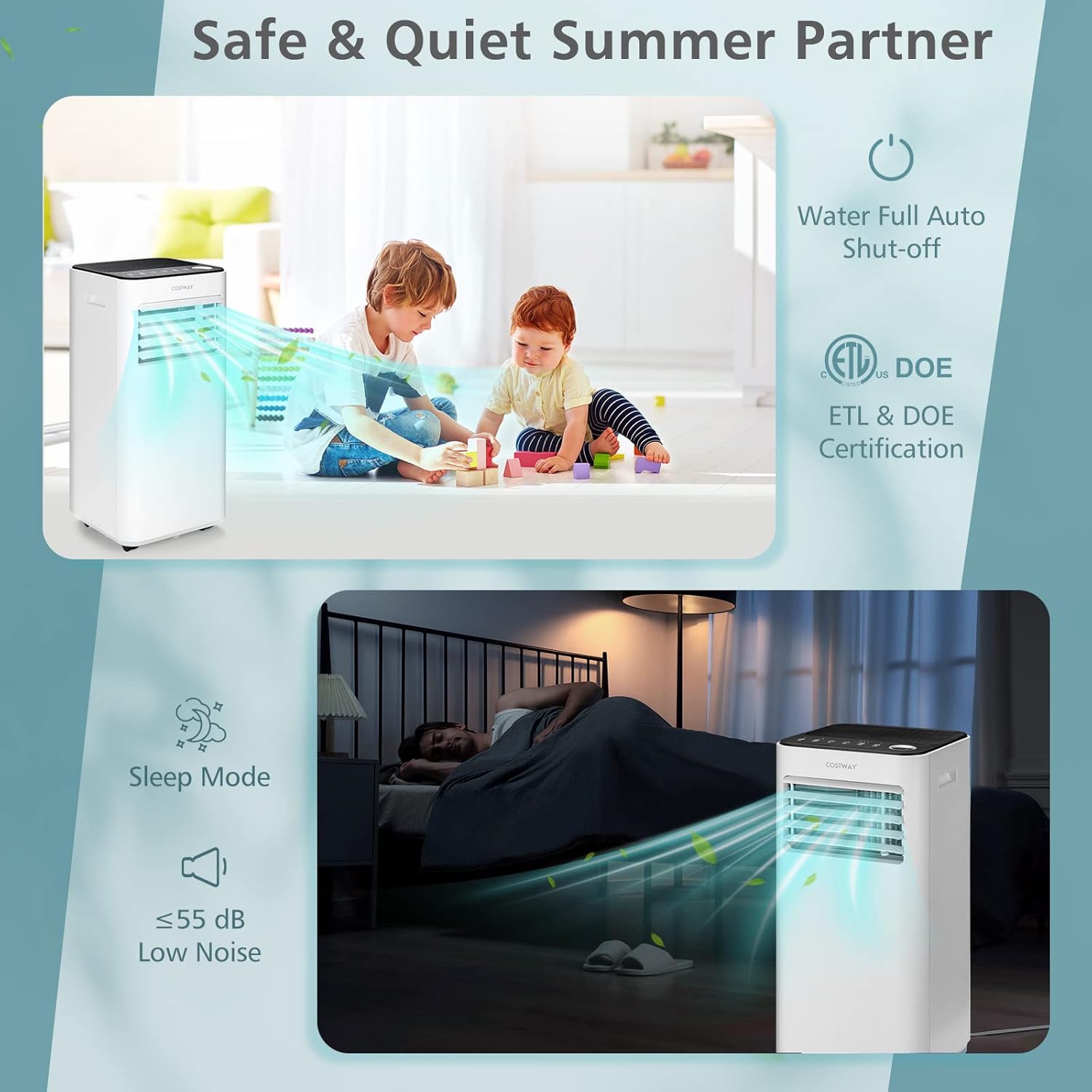 COSTWAY 10000 BTU Portable Air Conditioner, with Fan & Dehumidifier Mode, Quiet AC Unit with Sleep Mode, 2 Speeds, 24H Timer, LED Display, Remote Control, Cool Rooms up to 350 Sq.Ft for Bedroom, Dorms