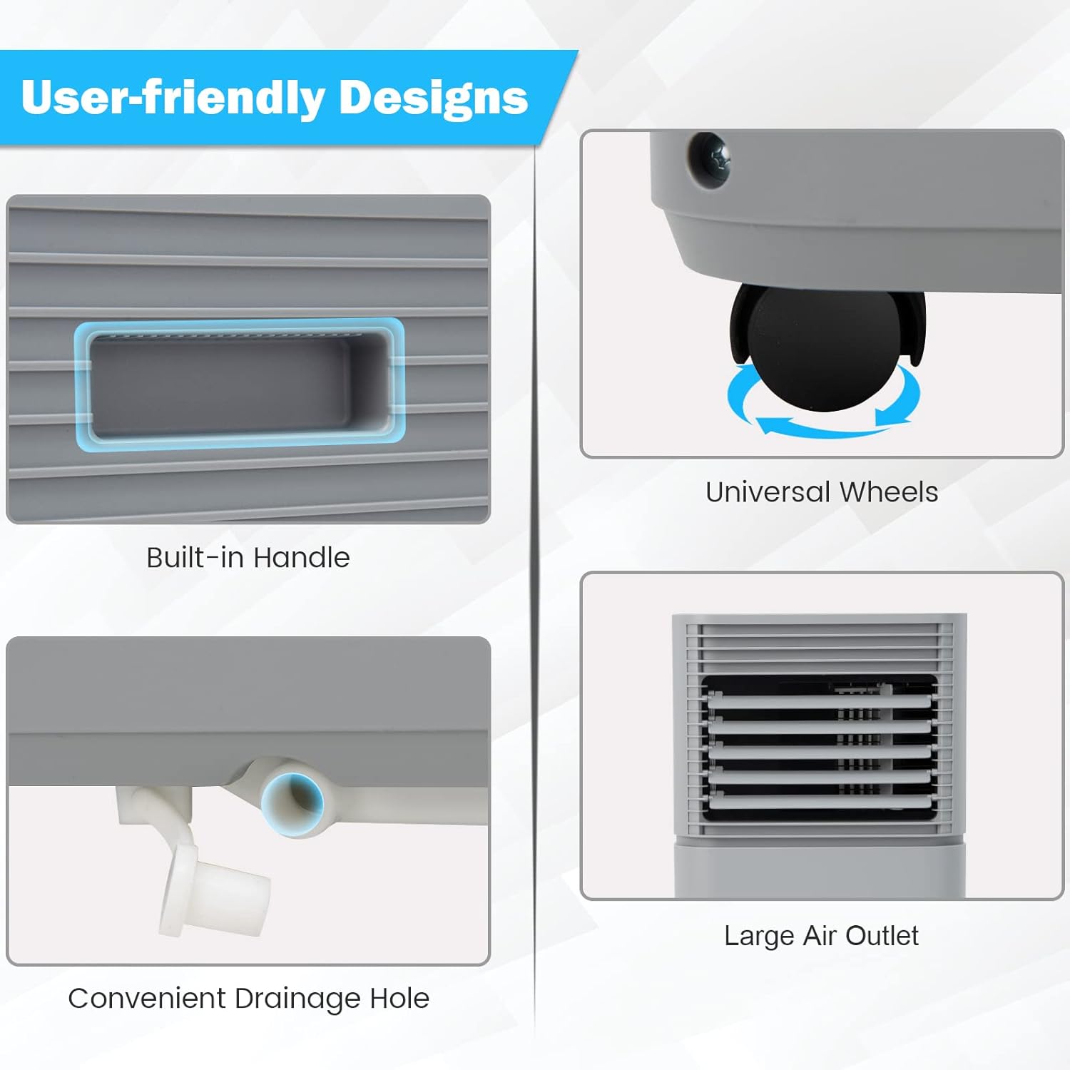 GOFLAME Portable Air Conditioner, 8000 BTU Powerful AC Unit with Remote Control and 4 Universal Casters, 3-IN-1 Air Cooler & Dehumidifier & Fan with 24H Timer for Living Room, Bedroom, Office, Grey