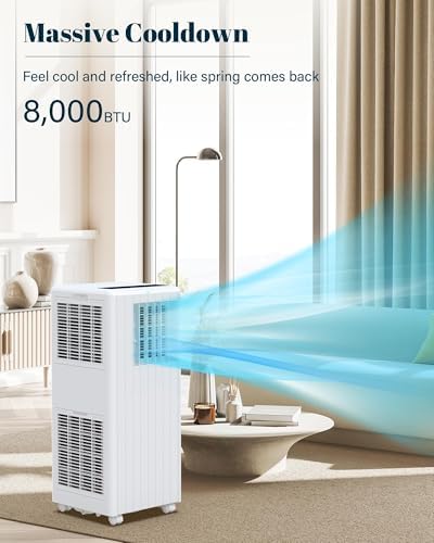 8000 BTU Portable Air Conditioner with Cool/Dry/Fan Mode, 3-in-1 Free Standing Portable AC Unit with Remote Control, Cools Up to 350 Sq.Ft with Sleep Mode for Bedroom Office Home
