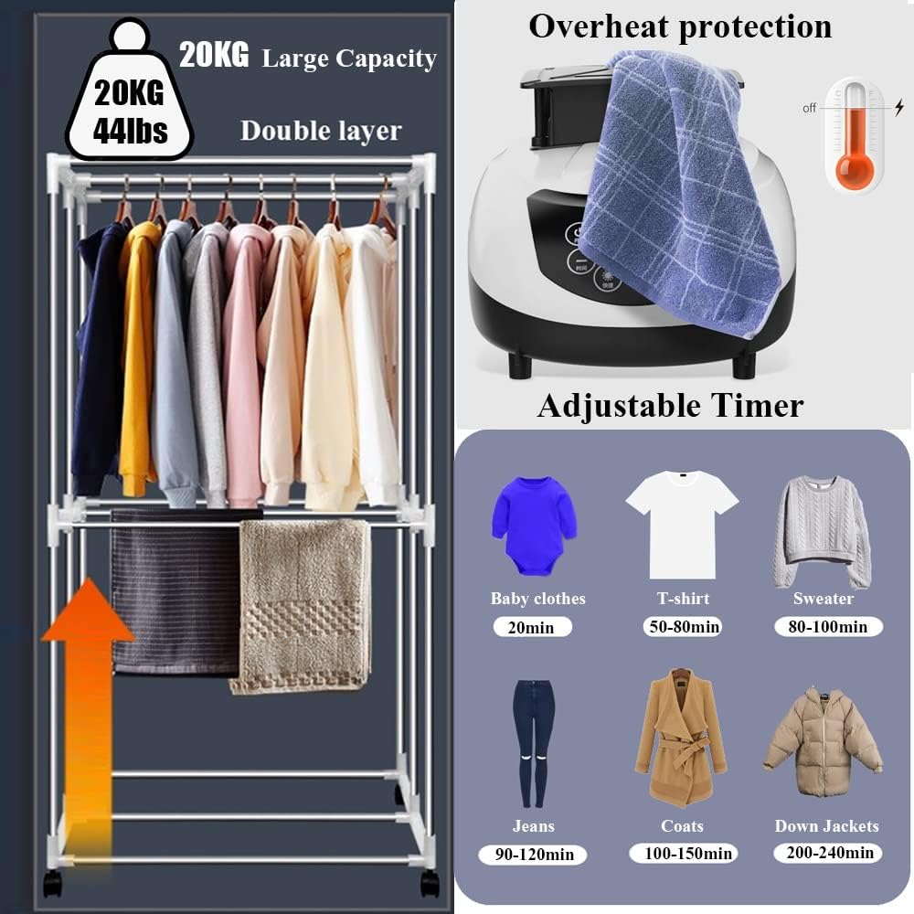 Clothes Airer, Household Clothes Dryer Foldable Electric Heated Clothes Airer with Remote Control,2-Tier Clothes Drying Rack Energy Saving Warm Air Clothing Drying Wardrobe,Quick Dry,1500W The New