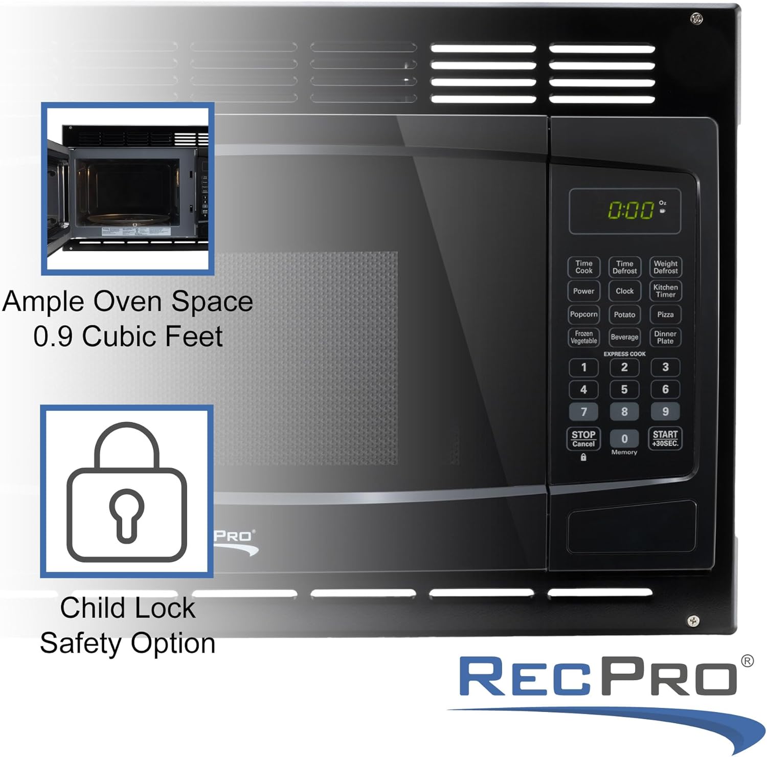 RecPro RV Microwave with Trim Kit | 1.0 Cu. Ft. | 900W | Direct replacement for Greystone and High Pointe (Black)
