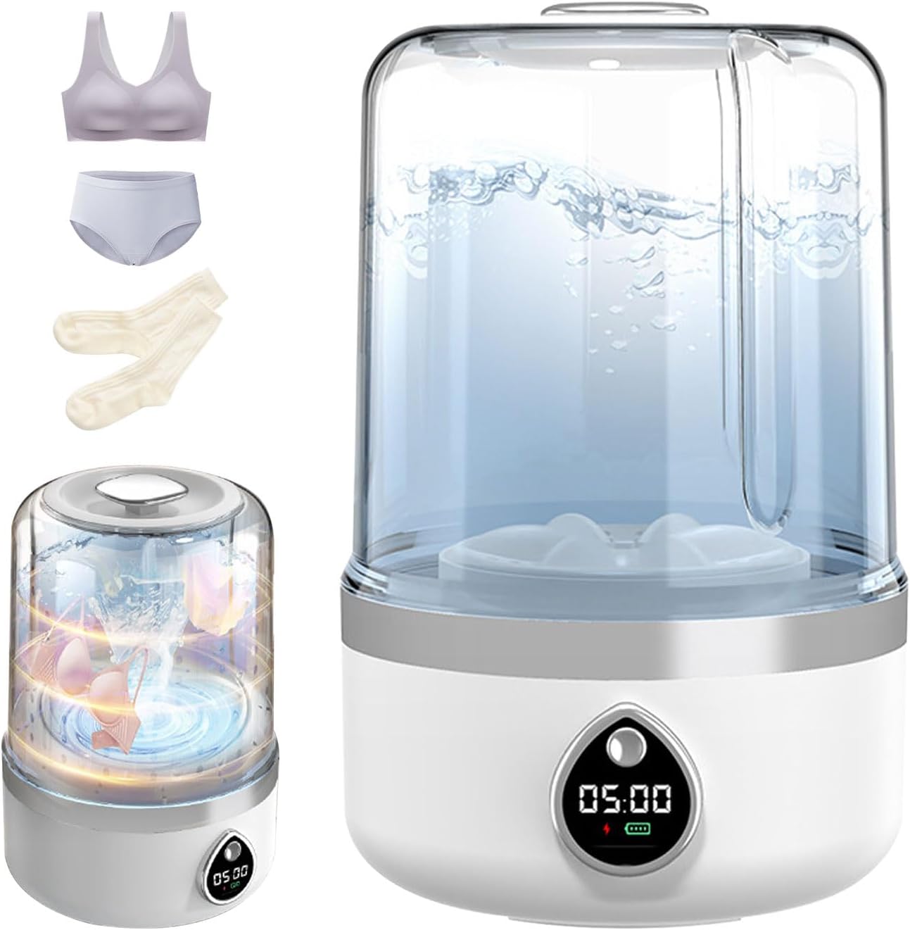 Portable Washing Machines, 1.5L Cordless Mini Washer for Bra Underwear Socks, Underwear Washing Machine, Rechargeable Washing-Machine, Small Laundry Cup for Home Travel (White)