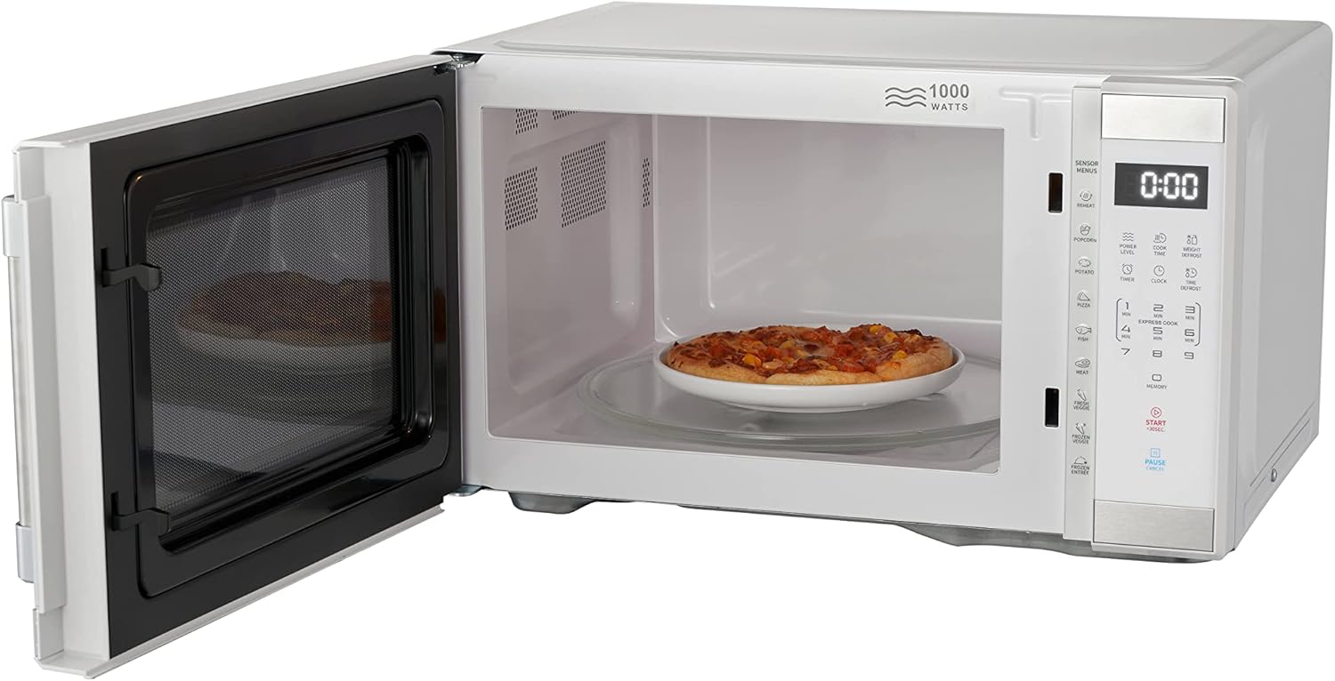 1.1 Cu. ft. 1000 W Mid Size Microwave Oven, 1000W, White Stainless Steel