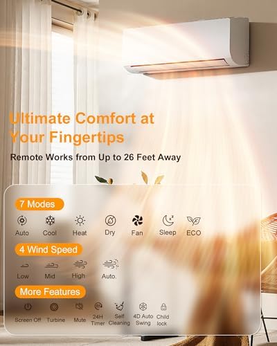 Energy-Efficient 230 V Mini Split Air Conditioner Inverter Heat Pump - 12000 BTU, Ductless Wall Mounted Precharged 17 SEER2 AC Unit with Installation Kit, Cool Up to 750 sq.ft