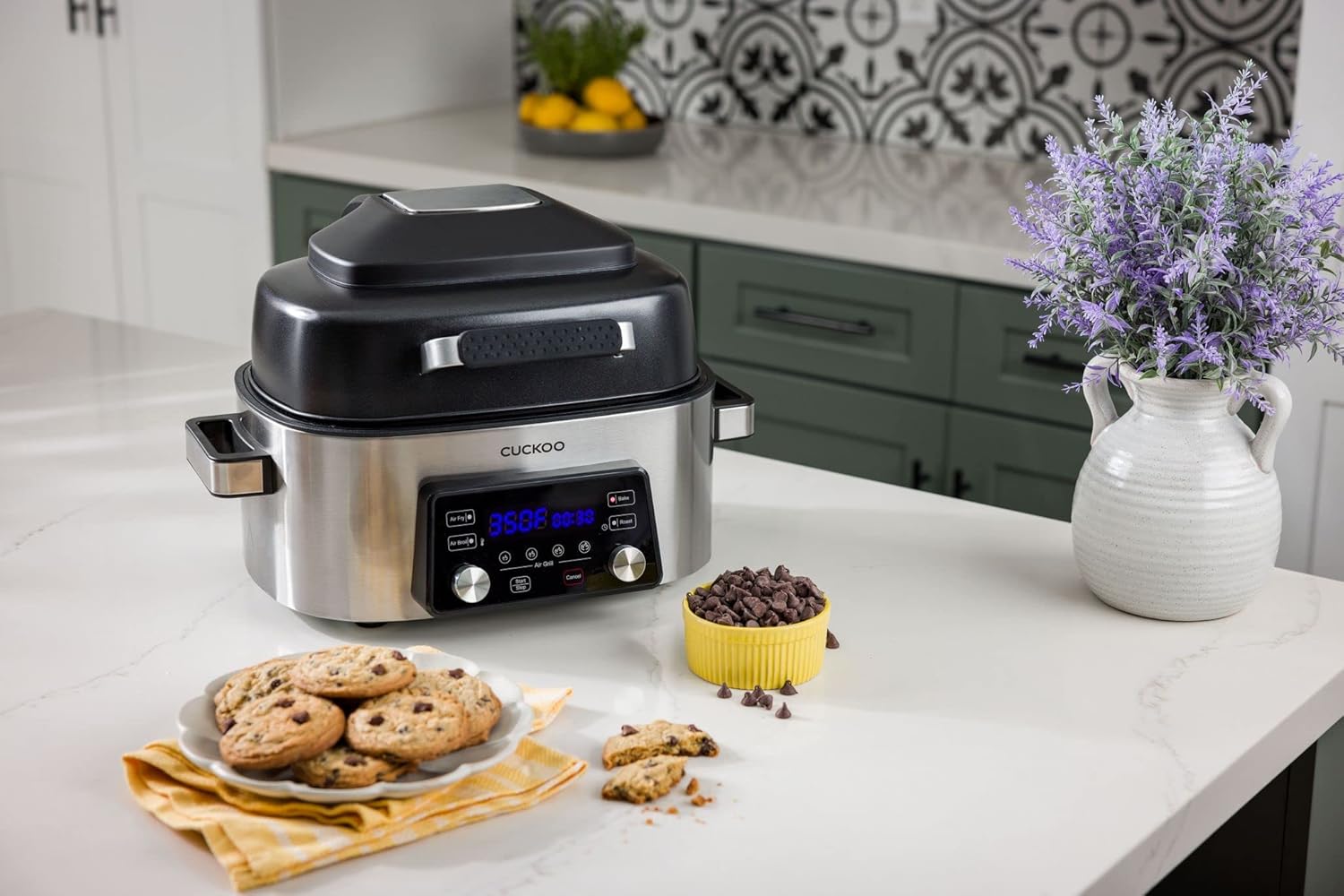 CUCKOO CAFG-A0601S Countertop Air Grill | Air Grill, Air Fry, Roast, Bake & Broil, Easy to Clean, Dishwasher Safe Accessories, Recipe Book Included, Stainless Steel