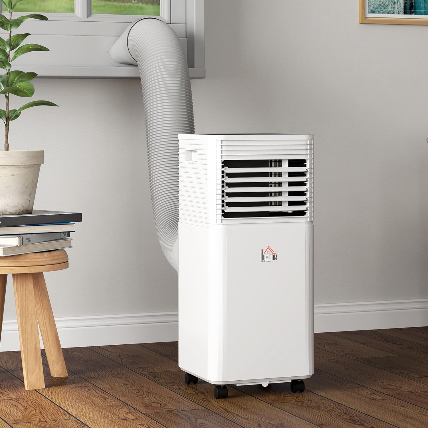 HOMCOM 10000 BTU Mobile Portable Air Conditioner for Rooms Up to 441 Sq.Ft., 3-in-1 AC Unit with Dehumidifier, Cooling Fan, Remote, 24H Timer, LED Display, Window Installation Kit, Black and White