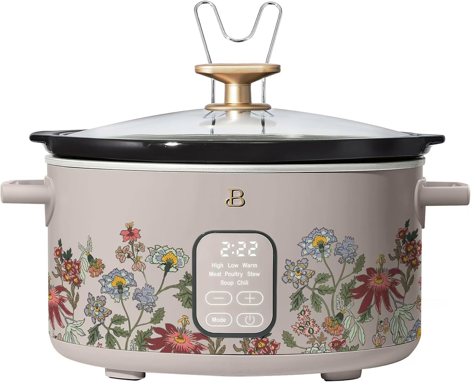 Beautiful 6 Qt Programmable Slow Cooker for Home & Kitchen, Digital Rice Cooker Small Appliance with Hot Pot and Simmer Pot Functions, Multi Use Kitchen Appliance (Wildflower Taupe)