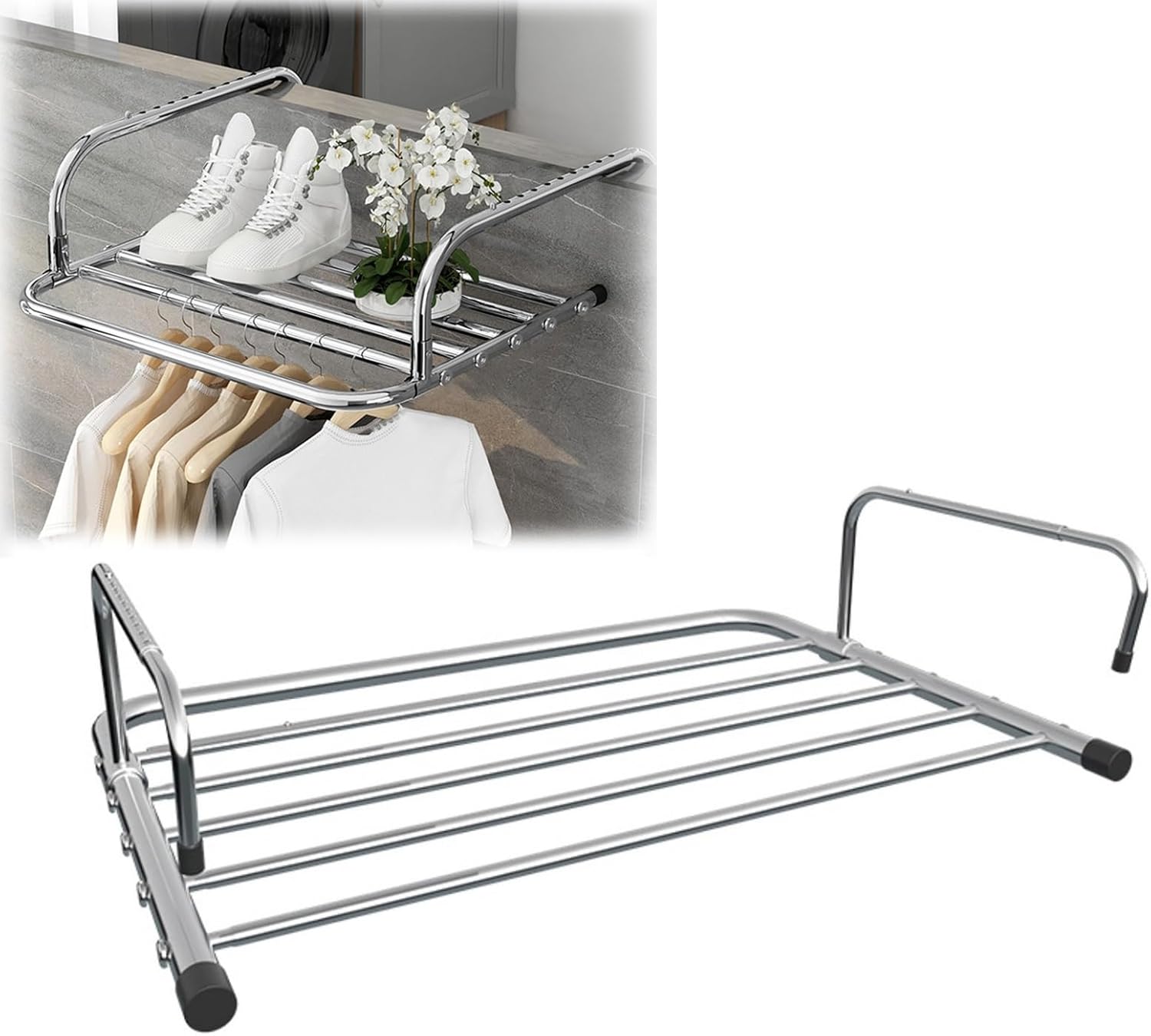 Portable Stainless Steel Folding Clothes Airer with Adjustable Arms 5 Bar Indoor Clothes Drying Rack for Balcony Railings Windowsills and Radiators Compact and Lightweight Clothes Dryer for Travel