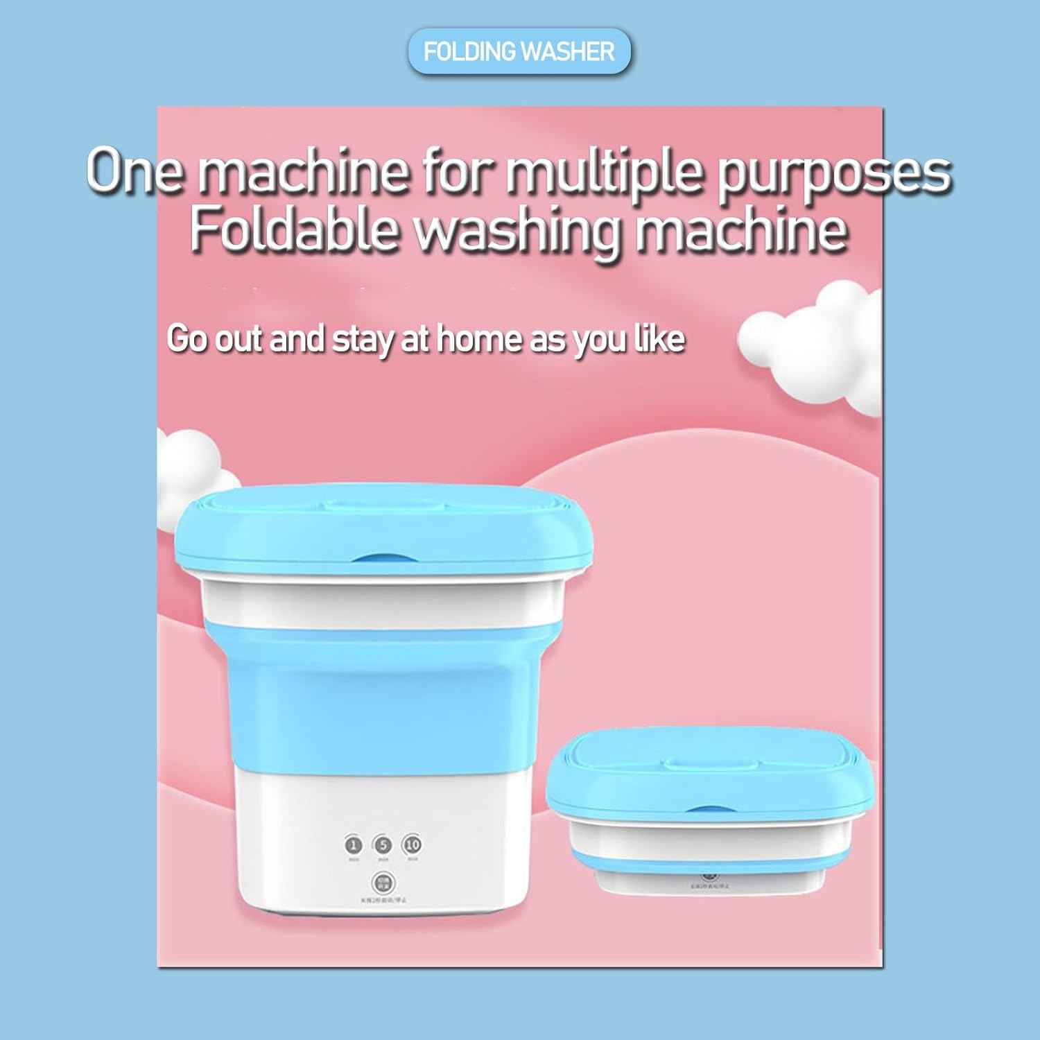 DELURA Portable Washing Machine-Foldable Mini Small Washer for Washing Pets Clothes, Underwear or Small Items, Suitable for Apartment, Laundry, Camping, RV, Travel