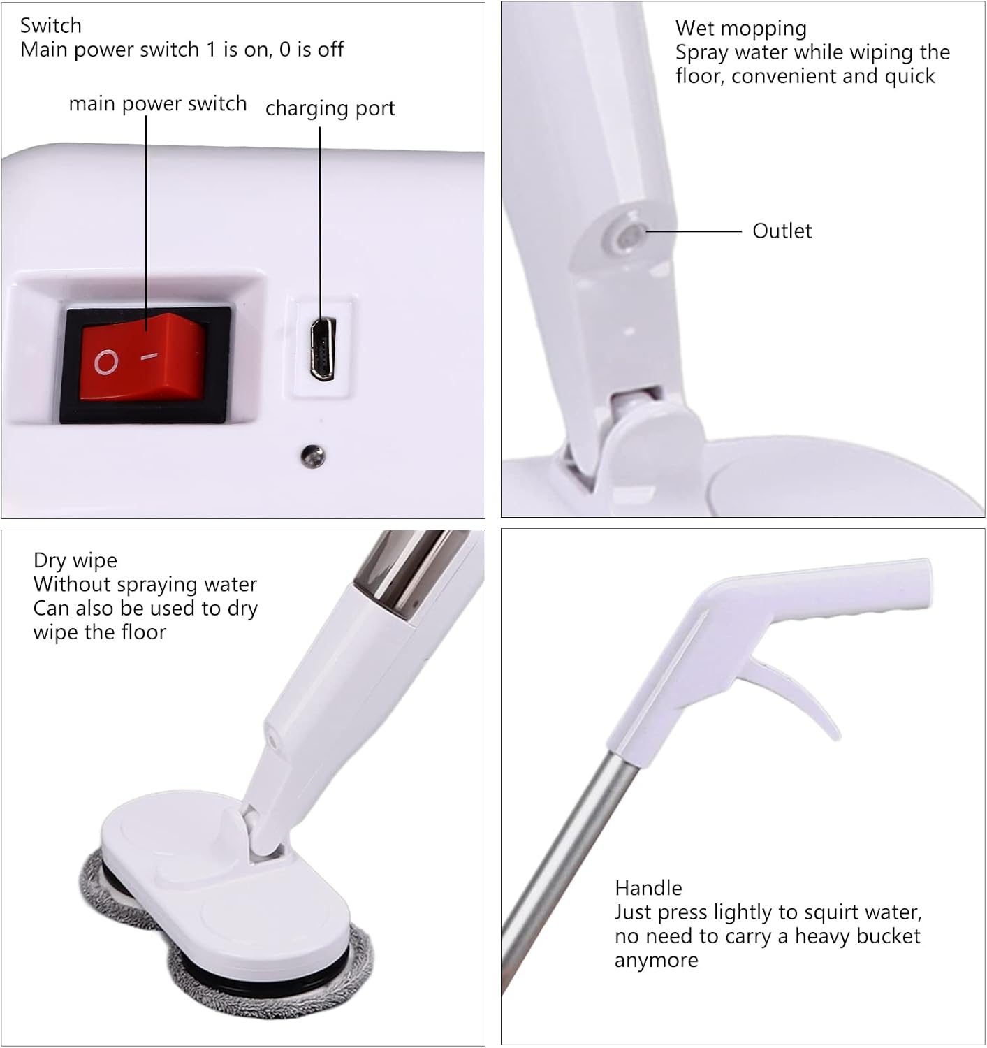 Cordless Electric Mop, Spin Mop Polisher with Water Tank Replaceable Cloth, Dry and Wet Up to 60 Mins Convenient Detachable Handheld Unit 2000mAh Steam Cleaner Designed for Hard Floors