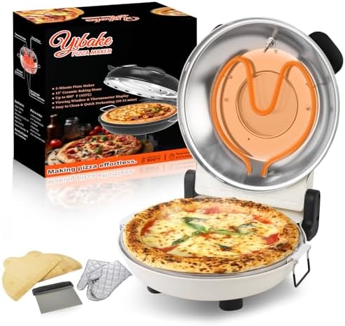 Electric Pizza Maker, 12 Inch Countertop Pizza Oven with Pizza Stone, 1200W Indoor Italian Style Pizza Cooker, Dual Heating with Independent Temperature Control, Heats Up to 800°F, White
