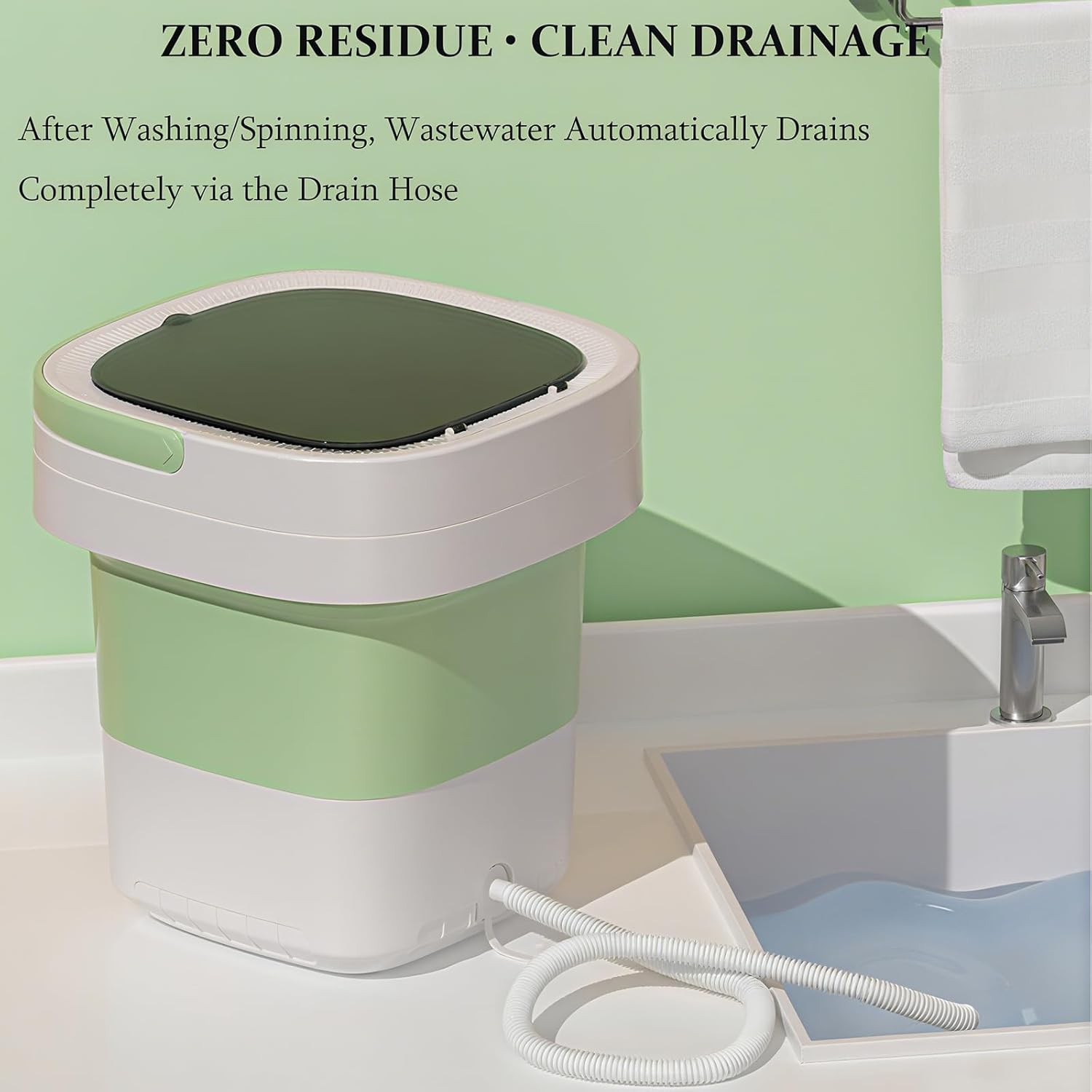 Portable Washing Machine, 16L Collapsible Mini Washer with UV-C Light & Spin Basket, 3 Cleaning Modes Small Foldable Laundry Machine for Clothes Underwear Socks Delicates Travel Camping Dorms (Green)