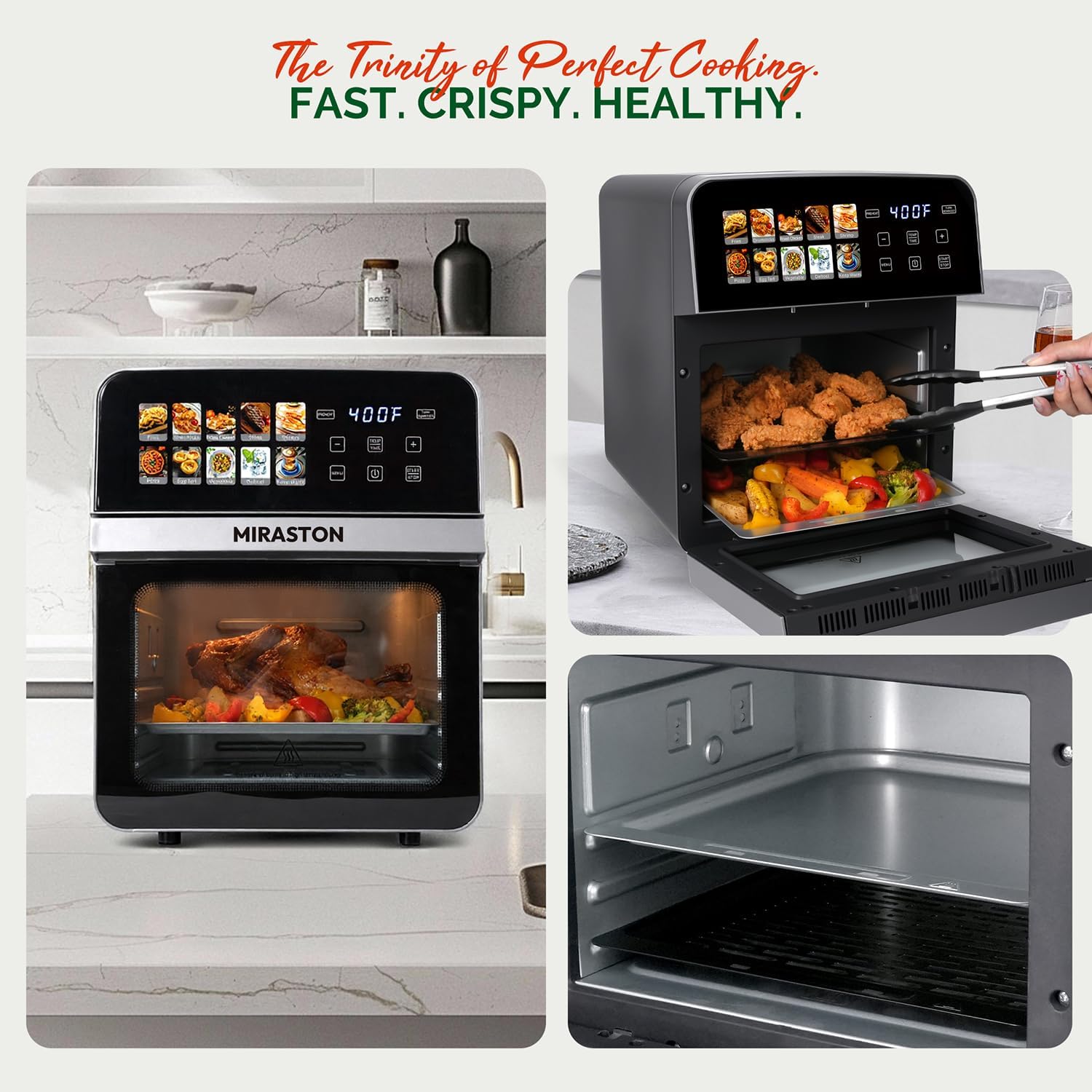 10QT Air Fryer Toaster Oven Combo with 10 Presets, Family Size Compact Oven for Roasting Whole Chicken/Double Cooking, Stainless Steel Interior, Easy Clean, Includes 2 Accessories & Recipe