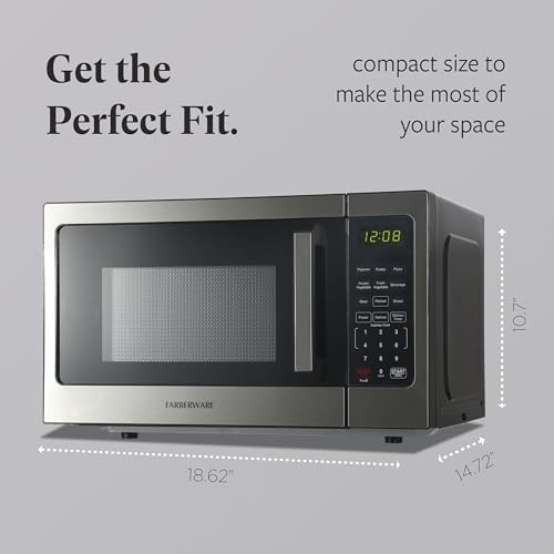 Farberware 0.9 Cu. Ft. Countertop Microwave Oven – 900 Watts Power, Auto Cook Settings, Defrost, Easy Clean and Child Safety Lock - Stainless Steel