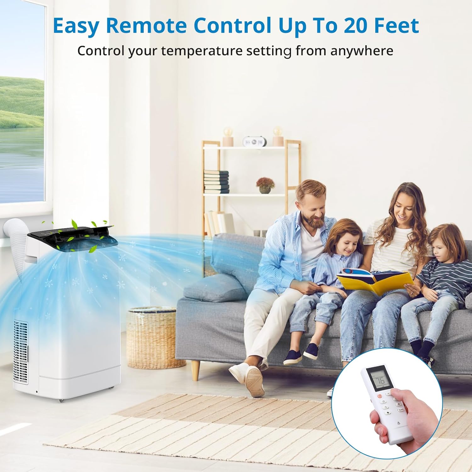 14000 BTU Portable Air Conditioner Cooling Up to 750 Sq.Ft, 3-In-1 Functionality (Cool/Fan/Dehumidify), Portable AC With Wheels, Remote Control, 24 Hour Timer, Fan & Dehumidifier