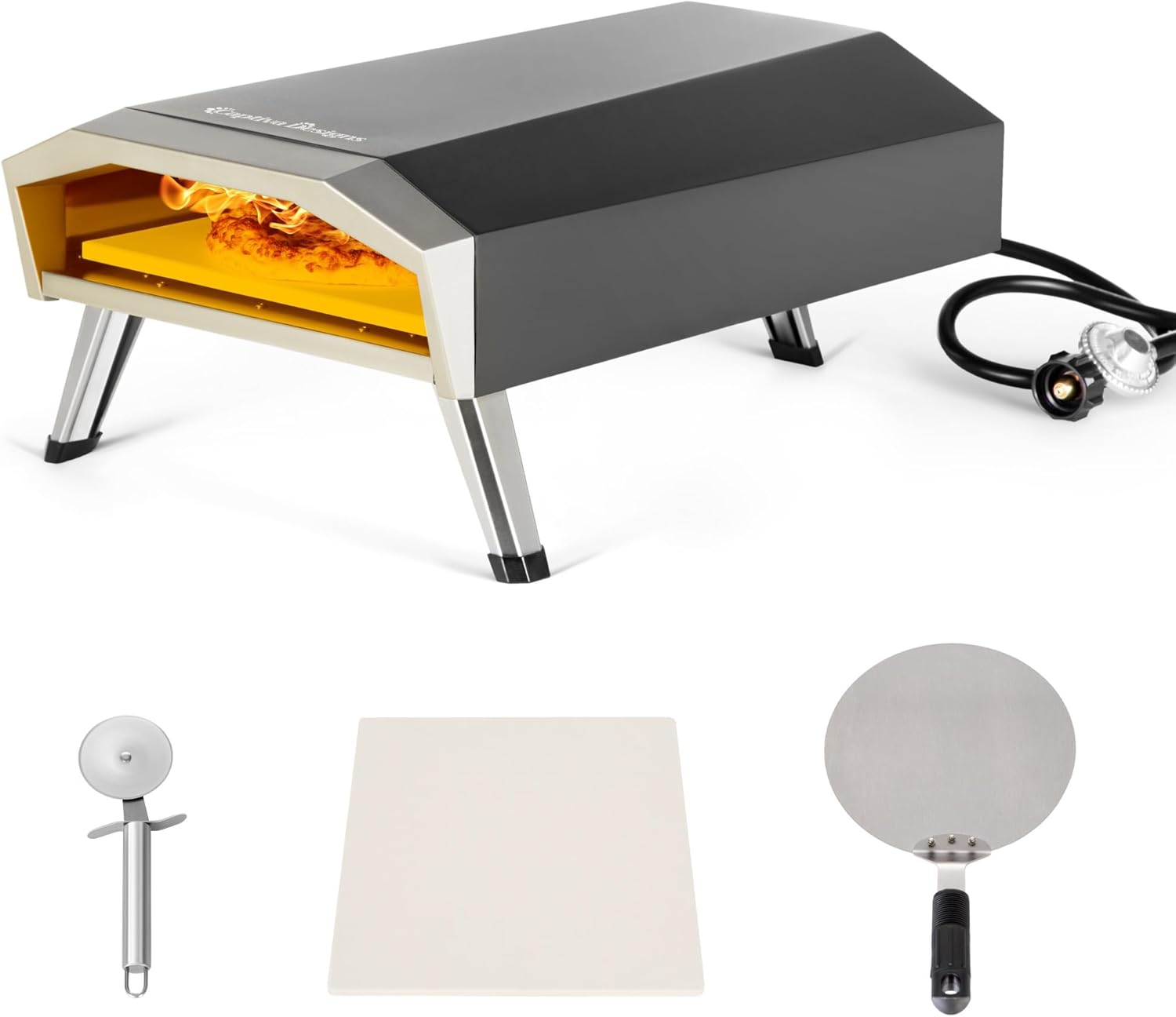 GREEN PARTY 13 inch Gas Pizza Oven, Portable Propane Outdoor Pizza Oven with Cordierite Pizza Stone for Stone Baked, Countertop Pizza Maker in 90 Seconds, Pizza Cooker for Kitchen Cooking Camping