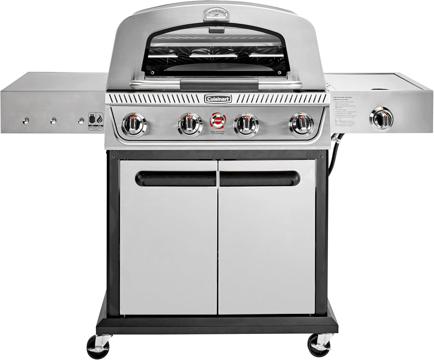 Cuisinart Propel+ 4-Burner 3-in-1 Gas Grill, Stainless Steel Versatile Grill, Griddle & Pizza Oven with Pizza Stone, Convertible to Natural Gas, Side Burner & Integrated Storage, Perfect for BBQs