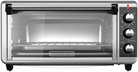 BLACK+DECKER TO3250XSBD 8-Slice Extra Wide Convection Countertop Toaster Oven, Includes Bake Pan, Broil Rack & Toasting Rack, Stainless Steel/Black