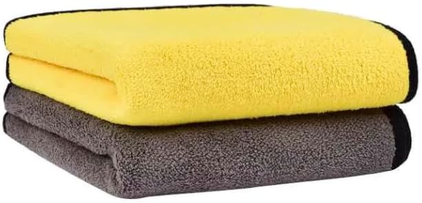 Deluxe Premium Microfiber Towels (Pack of 10) Ultra-Absorbent Soft Polishing Drying Cleaning Washable Durable Thick Professional Car Wax Cloth Household Cleaning 600GSM Dual-Sided Gray Yellow