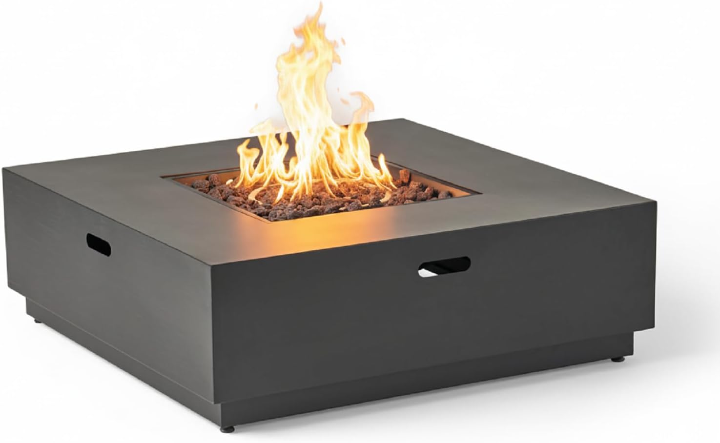 Square Propane Fire Pit Table, 50,000 BTU Outdoor Iron Fire Pit with Wood Pattern, 39 Inch Large Fire Pit for Patio Backyard Garden, Rustic Design for Outdoor & Indoor Gatherings, Only Table - Gray