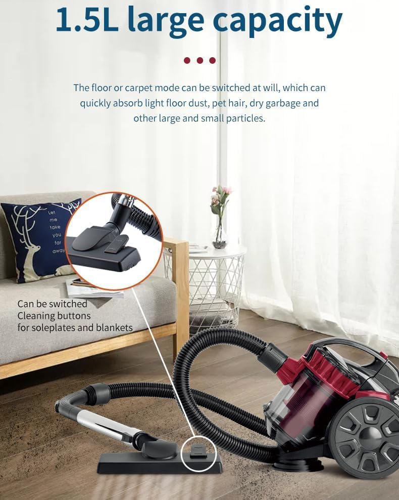 Bagless Cylinder Vacuum Cleaner 2600W High Power for Pet Hair | 1.5L Capacity with 4 Stage HEPA Filter & Turbo Tool