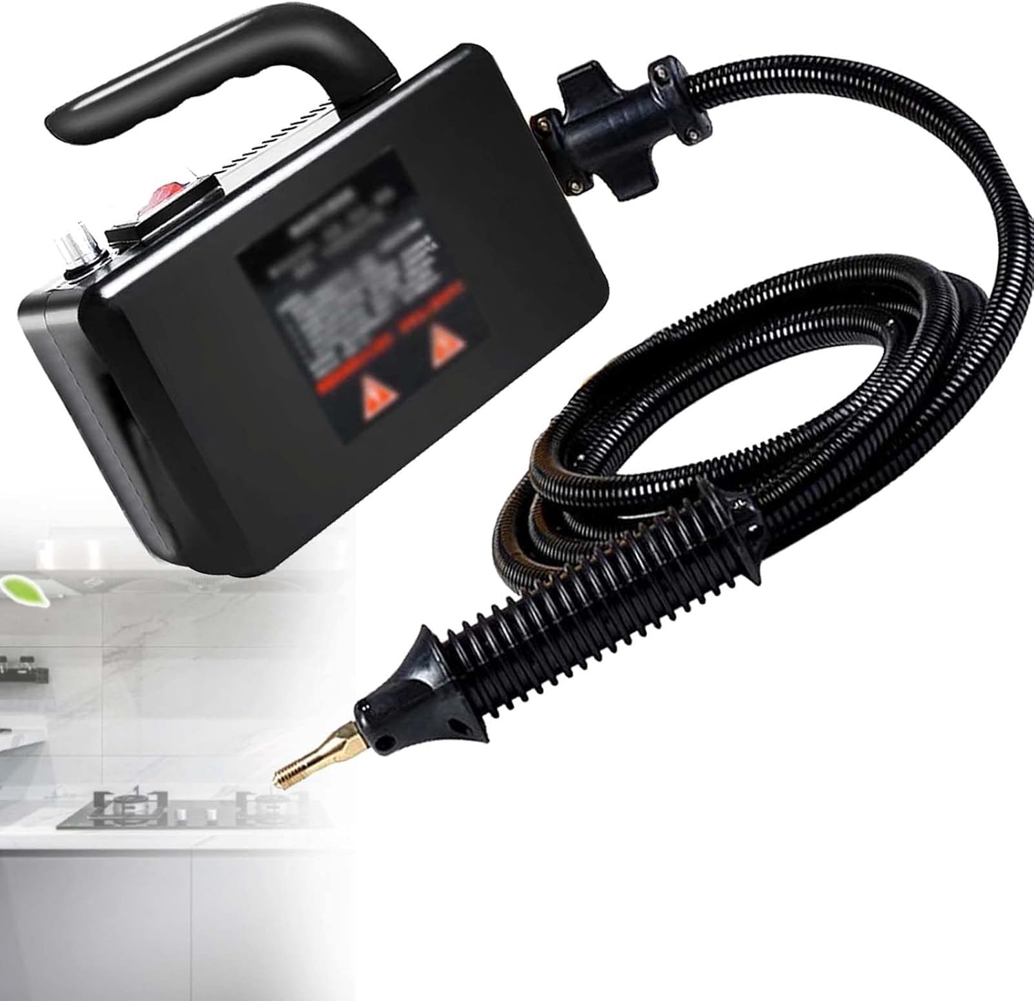 110V/220V High Pressure Steam Cleaner,2600W Handheld High Temperature Cleaner,Tankless Heavy Duty Household Grout Tile Kitchen Fuel Truck,Black-220V