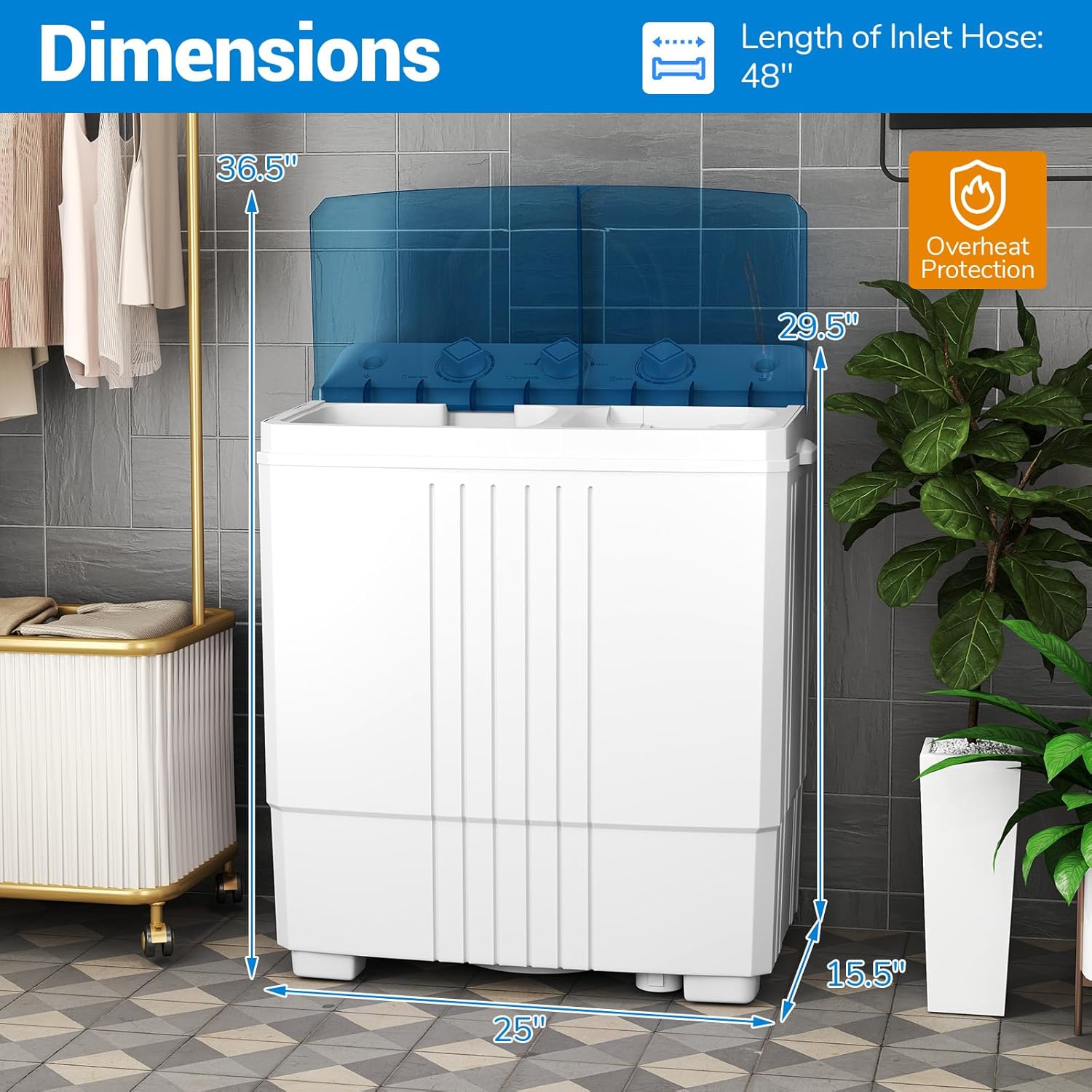 ARLIME Portable Washing Machine, 20 LBS Twin Tub Laundry Machine, 12 LBS Washer & 8 LBS Spinner Combo, Semi-Automatic Washer Machine for Dorms, Apartment & RVs (Blue)