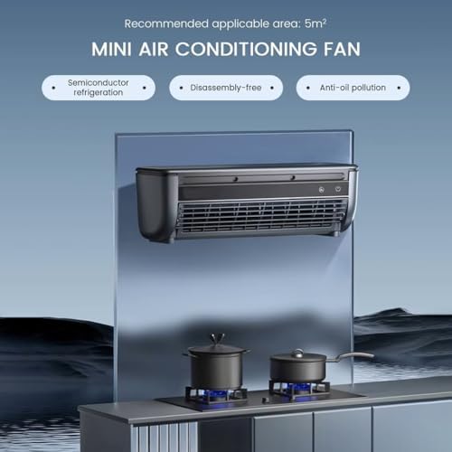 Portable Cooling Air Conditioning Fan, Wireless Charging Air Conditioner, No Drilling Kitchen Wall Airs Conditioner Fan, Wall Mounted Fans, Releases Ice Mist Particles, for Kitchen Bedroom (Black)