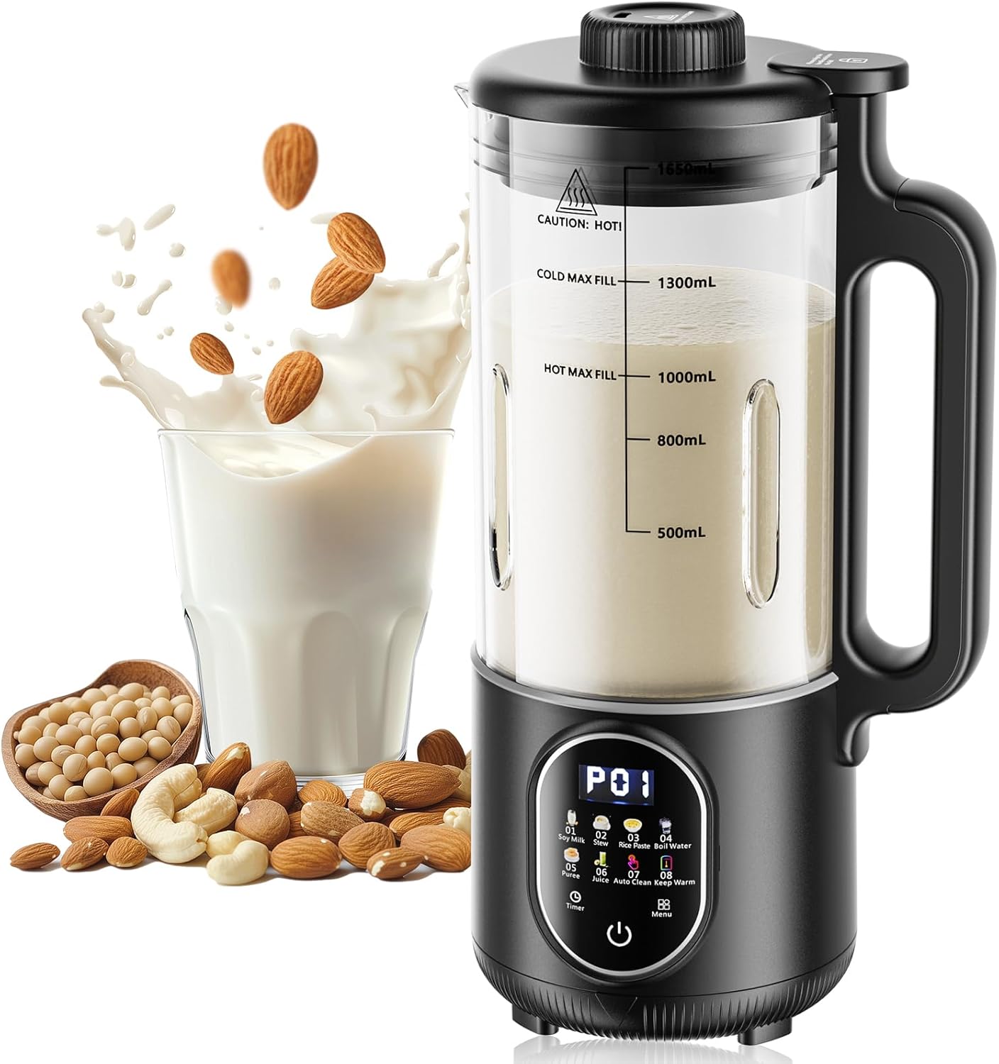 55oz Family Size Nut Milk Maker (5-6 Cups), Soy Milk Maker Machine for Almond/Oat/Soy/Cashew Milk, Juice & Smoothie, Almond Milk Maker with Auto Clean/Self-Clean, Delay Start, Boil Water & Keep Warm