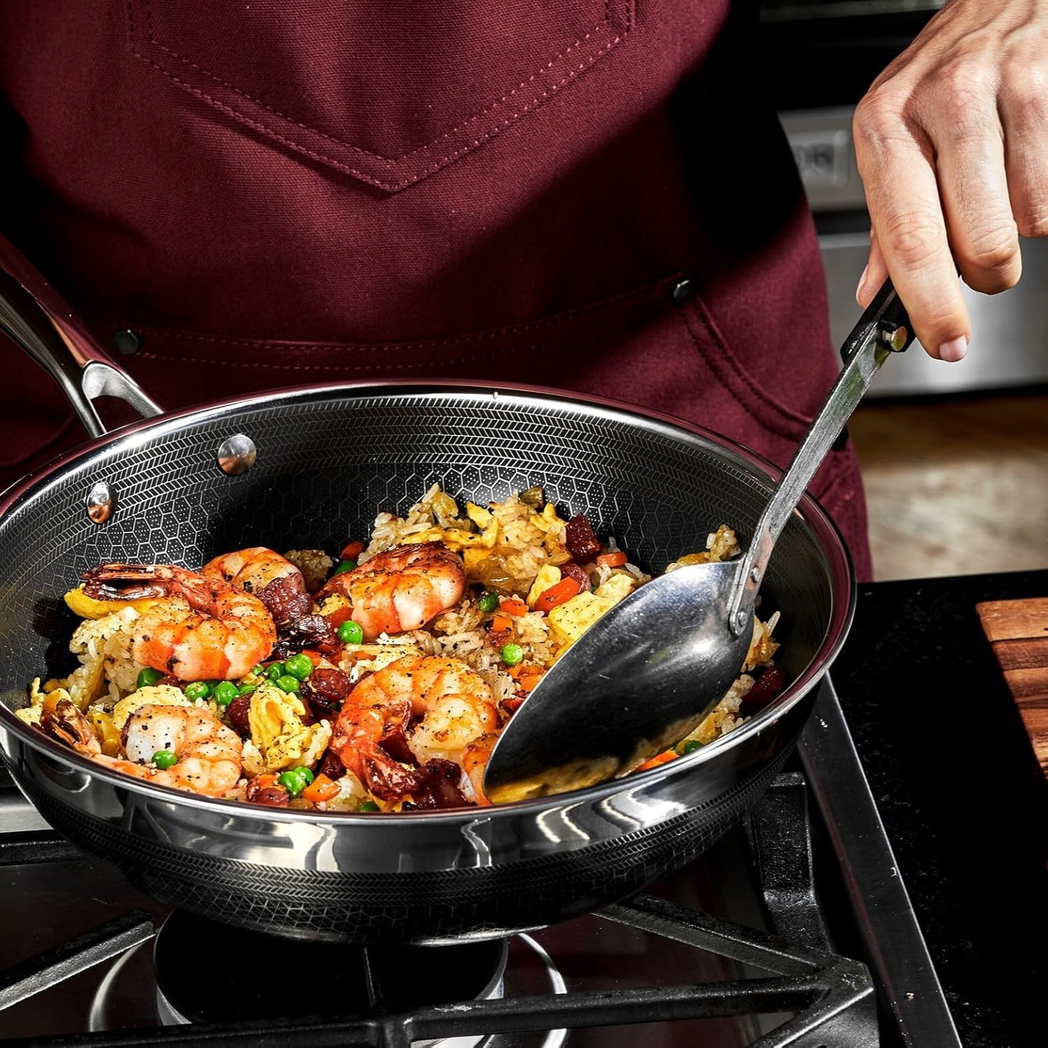 HexClad Hybrid Nonstick 10-Inch Wok, Stay-Cool Handle, Dishwasher-Friendly, Oven-Safe Up to 900°F, Induction Ready, Compatible with All Cooktops
