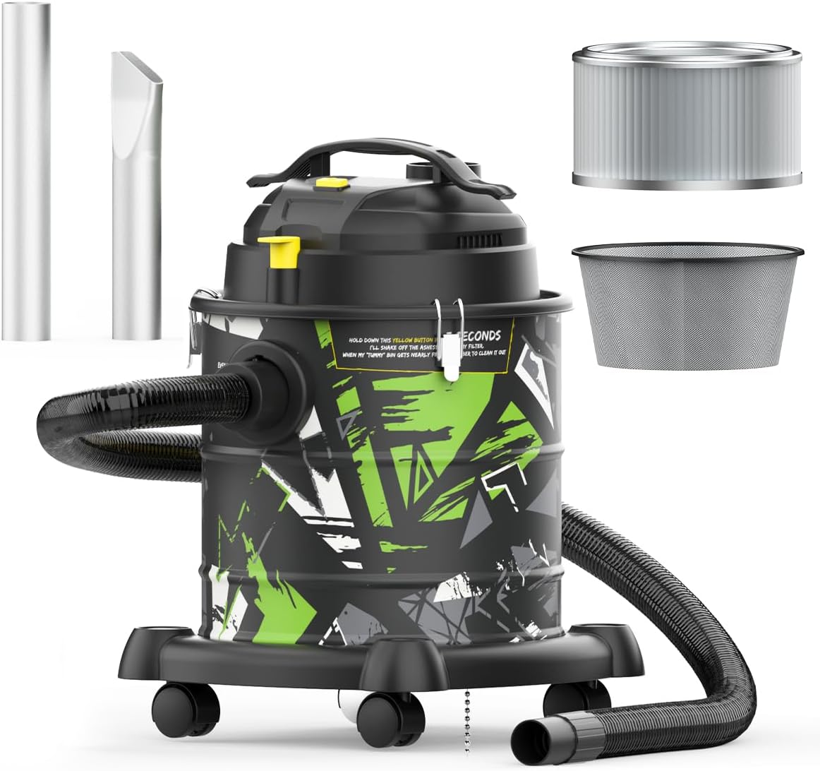 InoKraft Ash Vacuum for Pellet Stoves,Pellet Grill,1200W 5 Gallon, No Clogs, with HEPA & Fiberglass Filters, 6.56ft Hose Ash Vac for Fireplaces, Log Burners