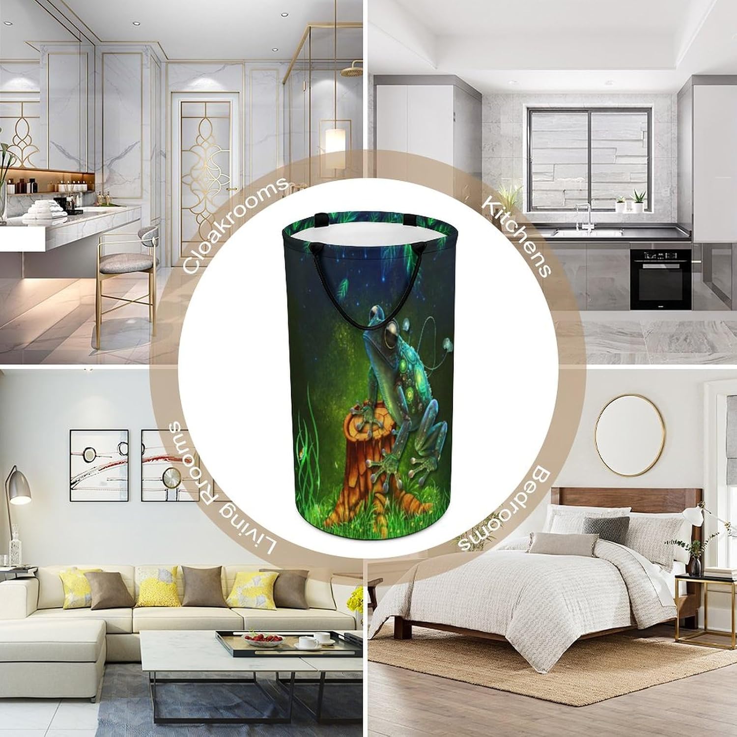 Cool Anime Animal Frog Laundry Hamper Dirty Clothes,Rustic Tropical Forest Eucalyptus Leaves Butterfly Frog Large Laundry Basket Storage Basket For Bathroom 15.7W