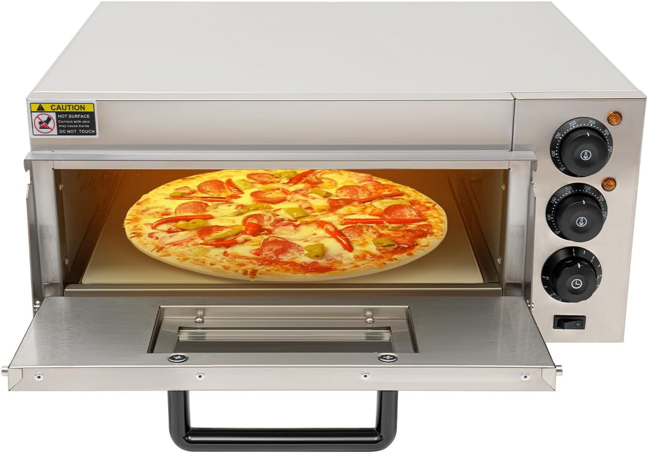 1800W Electric Pizza Oven Indoor Commercial Pizza Oven Countertop Pizza Maker Multipurpose Indoor Pizza Machine for Home Restaurants Bakeries – Adjustable Temp (122-662°F）-Makes 16 inch Pizzas