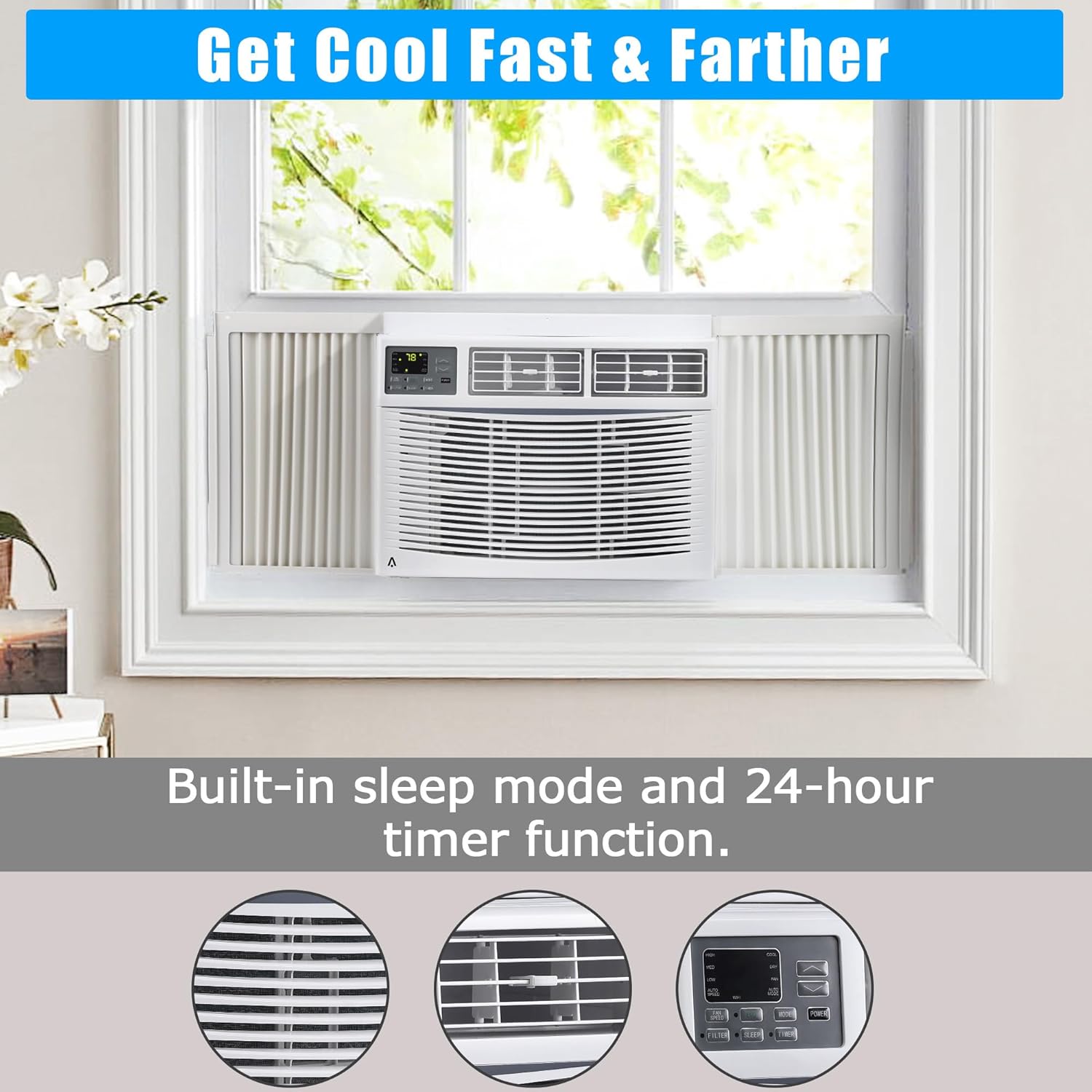 10,000 BTU Window Air Conditioner with WiFi, Window AC Cools up to 750 Sq, 115V. Quiet Operation with Remote & App Control, ECO Mode & 3 Fan Mode,Sleep, Washable Filter, Ft for Bedroom, Living Room