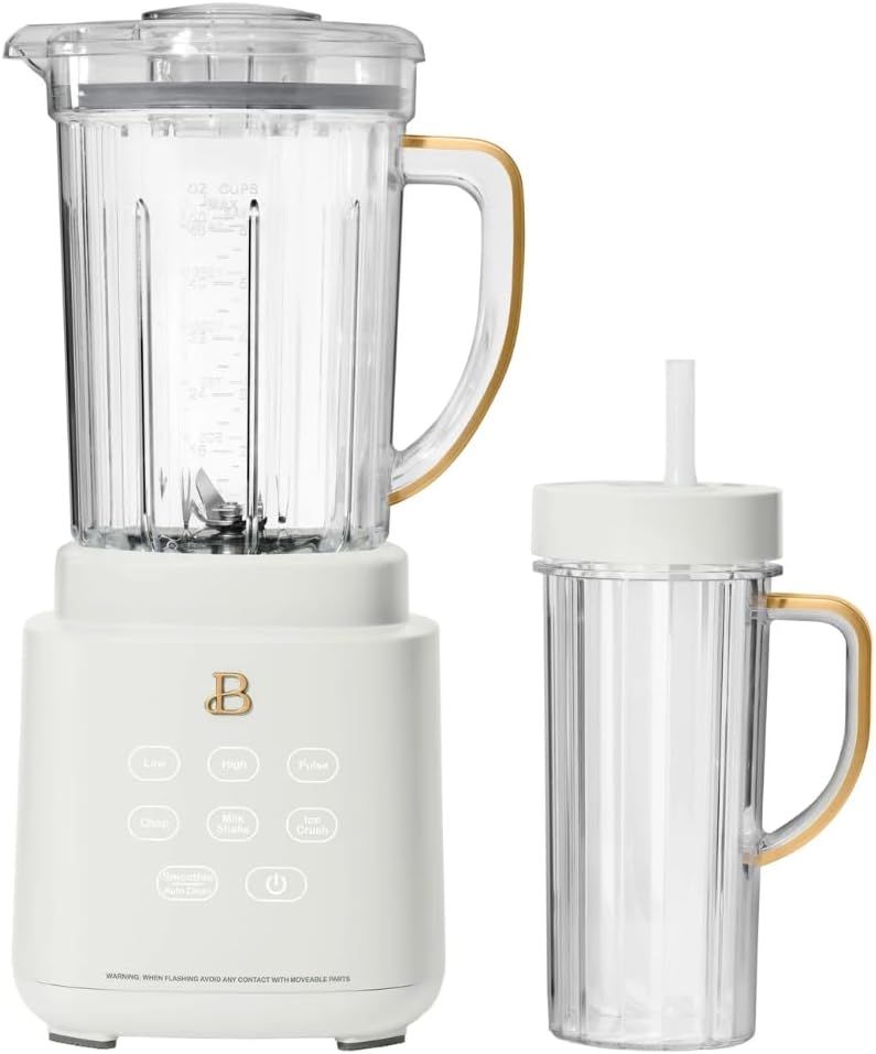 Beautiful PowerExact Blender System with PrecisionSense Technology, 700W Motor, 50oz Tritan Jar, 20oz Personal Cup, Stainless Steel Blades (White Icing)