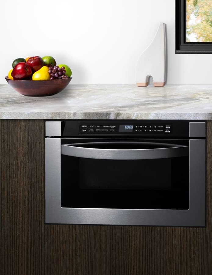 Summit 24” Built In Microwave, 1.2 cu.ft. Drawer Microwave, ADA Compliant, Black & Stainless Steel - MDR245SS (24 Inch)