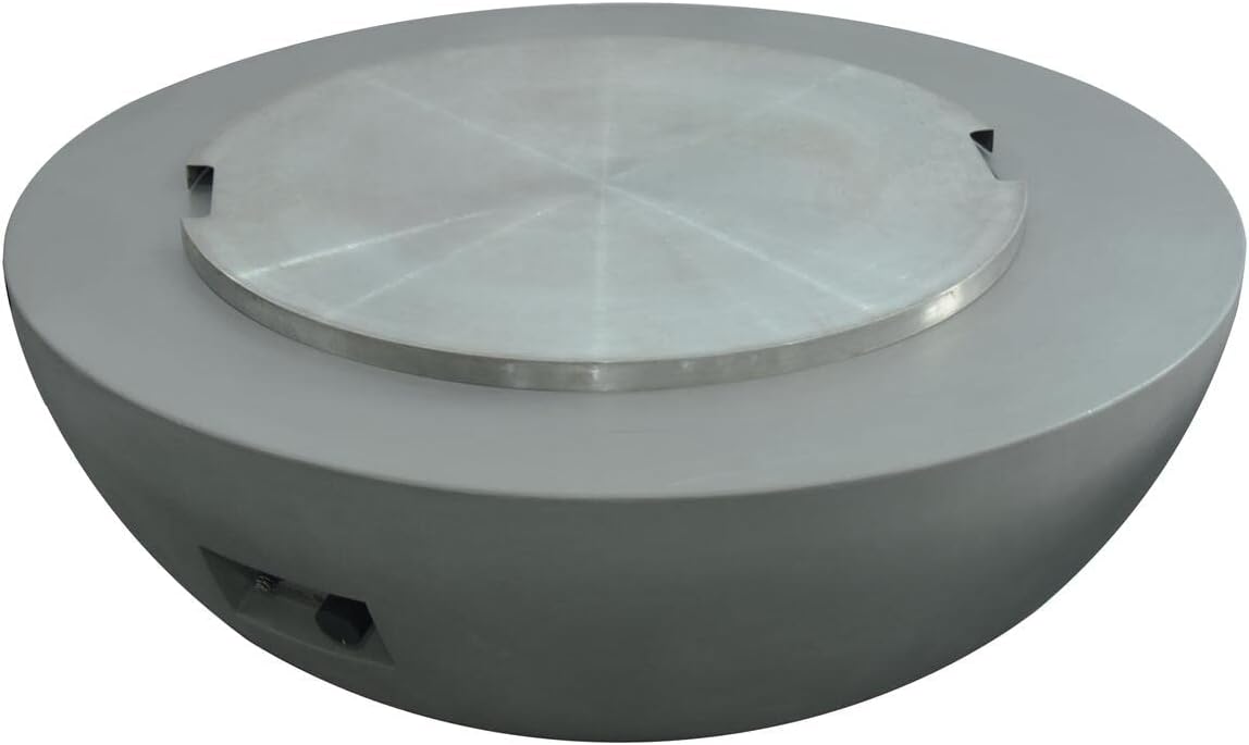 Elementi Lunar Bowl Fire Pit Bundle Outdoor Firepit Set Includes 42” Propane Concrete Firepit, Glass Windscreen, Stainless Steel Cover, Tank and Canvas Cover, Floor Mat, Ice Bucket