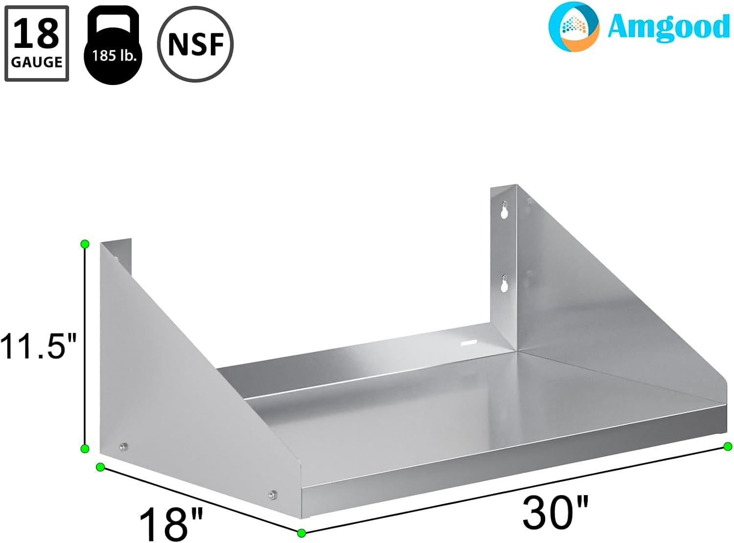 AmGood Stainless Steel Microwave Shelf | NSF Certified | Appliance Shelf | Heavy Duty | Commercial Grade | Wall Mount | Silver (30