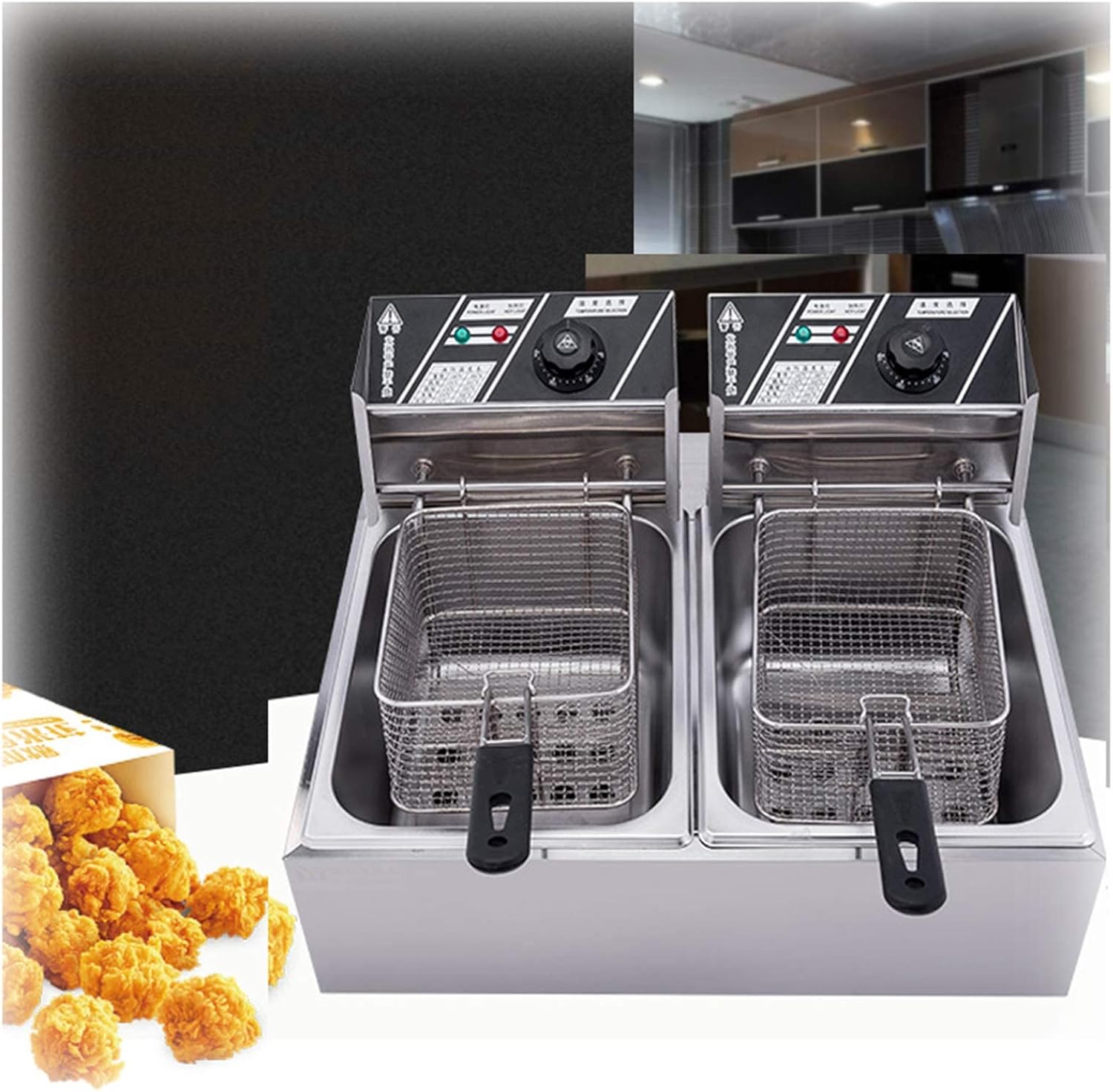 20L Professional Electric Fryer Commercial Double Tank Fryer 5000W Deep Fryer with 2 Frying Baskets and Lid, for Frying Food Cooking
