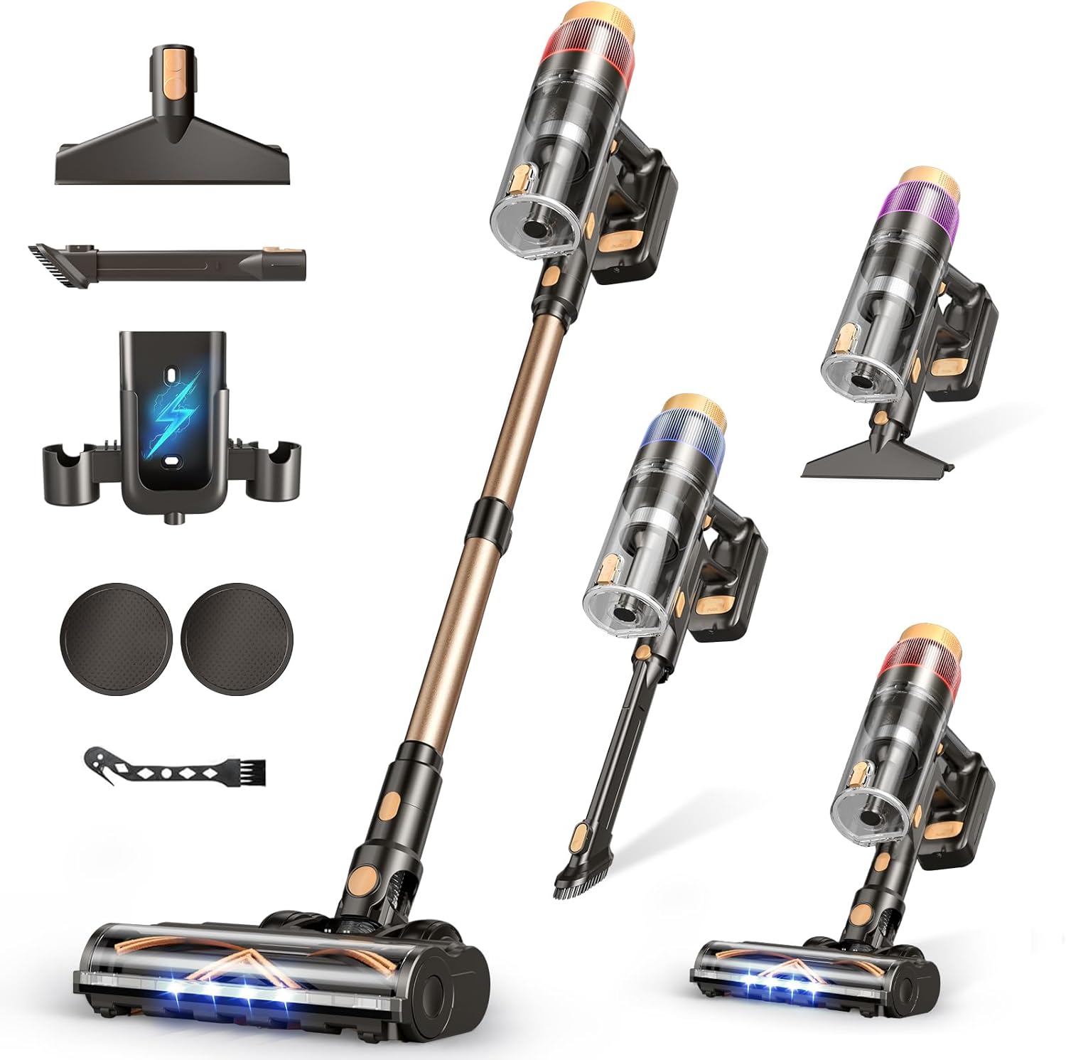 Cordless Vacuum Cleaner, Upgraded 600W 50KPA 70Mins Vacuum Cleaners for Home, Self-Standing Stick Vacuum, Wall Mount Charge & Touch Screen, Anti-Tangle for Pet Hair Carpet Hardwood Floor Car