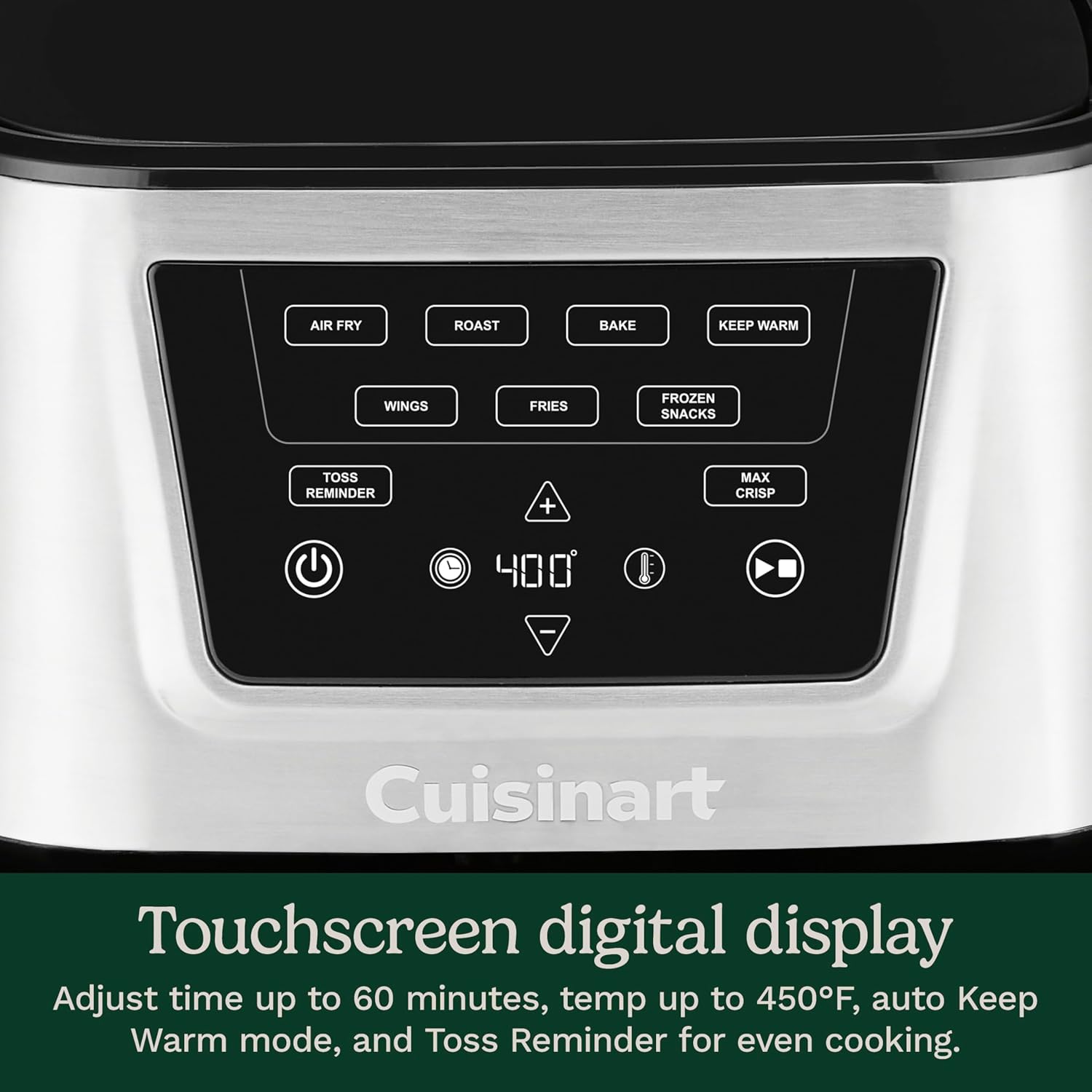 Cuisinart Air Fryer, Large 6-Quart Basket with 4 Cooking Functions to Air Fry, Bake, Roast, and Keep Warm, 3 Presets, PFAS-Free, Dishwasher-Safe Parts, AIR-180, Black & Stainless Steel