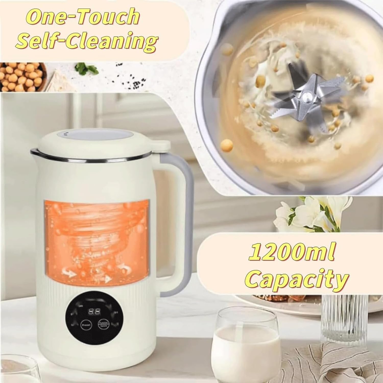 2026 Upgraded The 8-in-1 Multifunction Nut Milk & Juice Maker, 41oz Nutmilk Maker Blender, Automatic Soybean Oat Machine with Delay Start/Keep Warm/Boil Water, BPA-Free, Self-Cleaning (White)