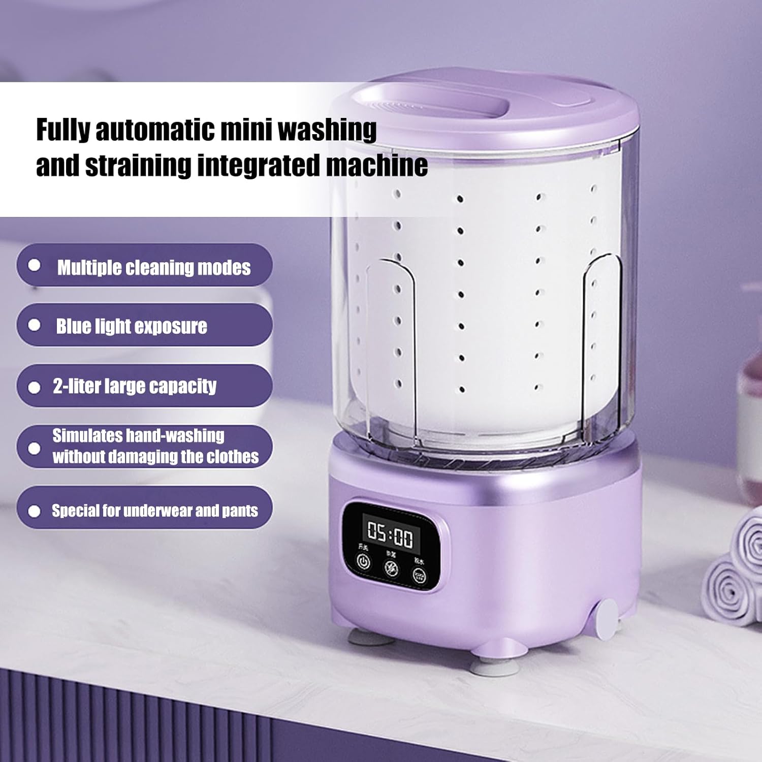 3-in-1 Portable Washing Machine,2L Cordless Underwear Washing Machine with Spin Basket,3 Modes-Washing,Rinsing,and Spinning,3000mAh Laundry Machine for Apartment, Dorm,RV,Use