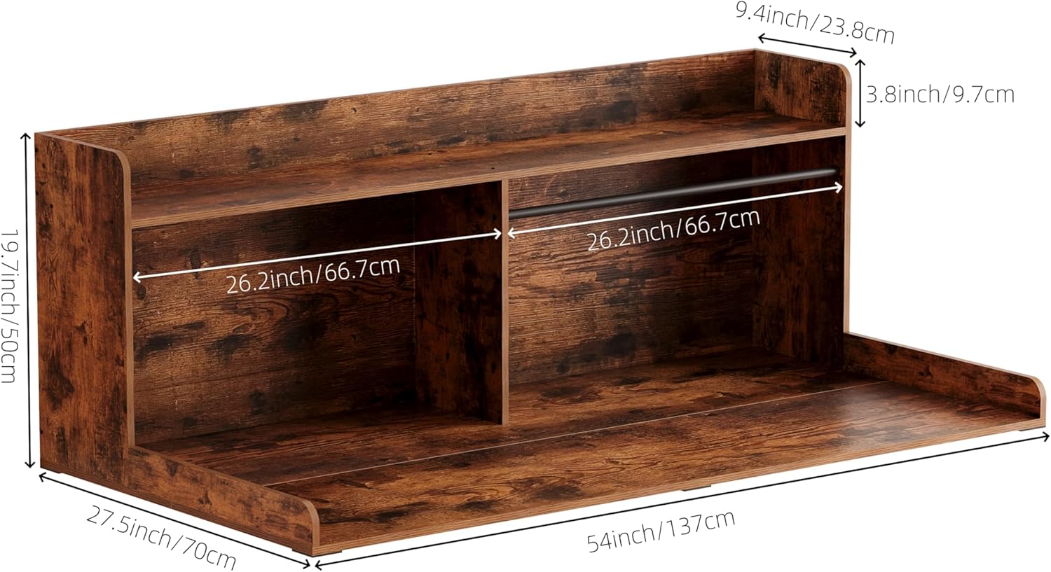 2-Tier Washer Dryer Countertop with Clothes Rail，Laundry Topper with Edge and Non-Slip Pad for Washer and Dryer Laundry Hamper Counter Storage Organization (Rustic Brown, Full)